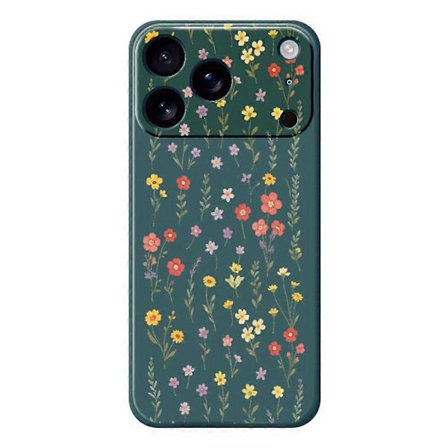 Cover til iPhone 17 Pro, blomster- og græsmønster, tryk, lige kant, TPU-bagside, grøn