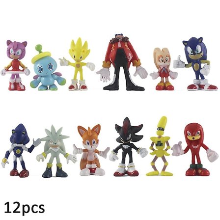 12 stk. Sonic Action-figurer til børn og voksne Tegneseriefigurer Legetøj Kagepynt Samleobjekter Model Dukkesæt Skrivebordsdekorationer Gaver