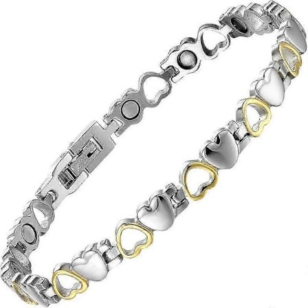 Magnetarmband för kvinnor, titan stål med starka magneter, hjärtformat armband (silver)