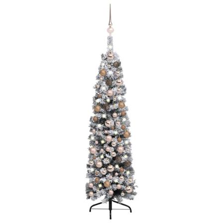 Smal Plastgran Med Led Och Julgranskulor Och Snö Grön 120 Cm