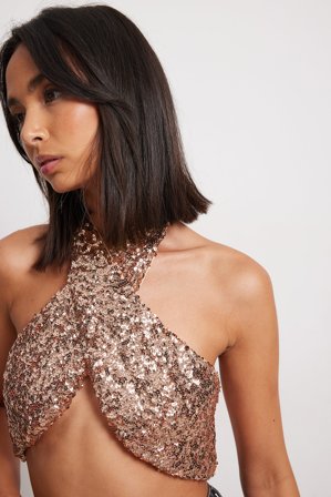 NA-KD Party Neckholder-Pailletten-Top - Party Oberteile - Gold - EU 34