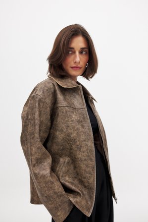 NA-KD Washed Out Zip Detail Pu Jacket - Jakker i læderimitation - Brun - EU 44