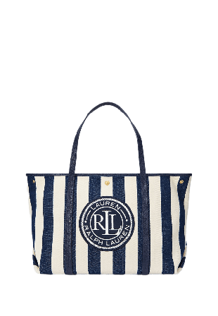 Lauren Ralph Striped Herringbone Large Emerie Tote Handväskor Dam Blå ONESIZE