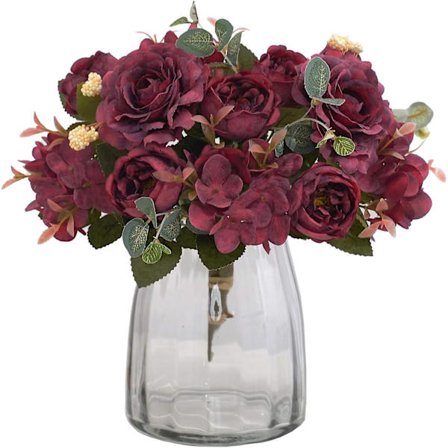 2 Pack Konstgjorda Blommor Falska Pion Siden Hortensia Bukett Dekor Faux Plast Kamelia Levande Realistiska Blomsterarrangemang Bröllopsdekoration Bord