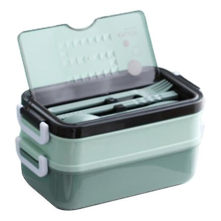 Dubbellagers Isolerad Lunchlåda med Bestickuppsättning Värmebevarande Behållare