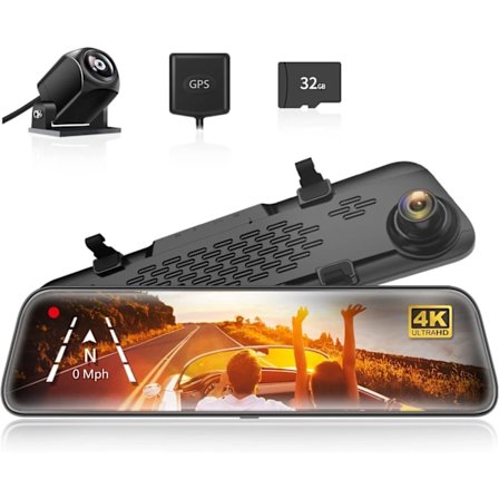 G840S 12" 4K Speil Dash Cam Backup Kamera, 2160P Full HD Smart Bakspeil for Biler og Lastebiler, Front og Bak Visning Dobbel Kameraer,