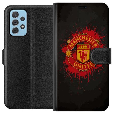 Kompatibelt Lommeboketui til Samsung Samsung Galaxy A52 5G Manchester United logo i rød og gul farge med røff sportslig bakgrunn
