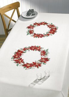 Broderipakke Middagsduk Blomsterkrans Lin - Rosenstand