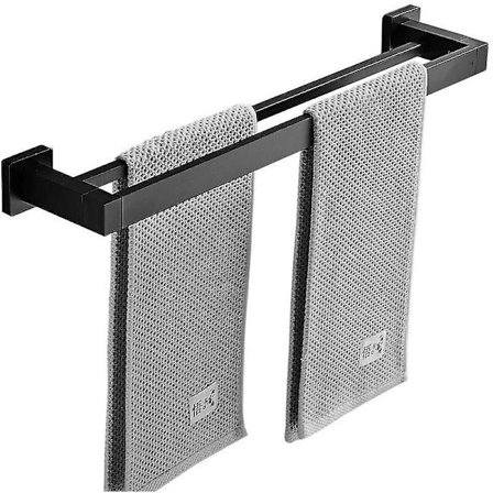 Matt Svart Dobbel Håndkleholder Håndklestativ Veggmontert Rustfritt Stål 2 Stenger Bad Hylle - 50cm([HK])
