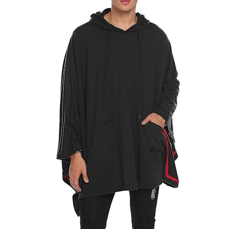 Unisex Rento Hupullinen Poncho Viitta Muotitakki Huppari Puseron Taskulla Musta