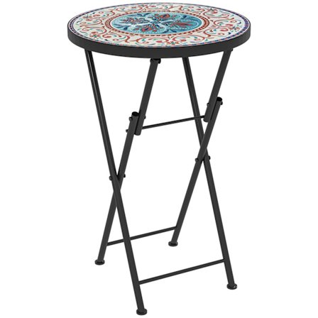 Rootz Mosaic Garden Table - Foldbar Terrace Table - Outdoor Side Table - Rymdbesparande design - Ø35,5 x 55H cm