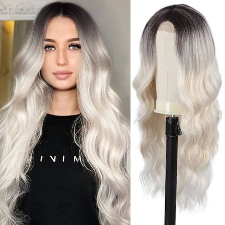 Platina Blondi Naisten Pitkä Aaltoileva Synteettinen Peruukki 24 Tuumaa Luonnollinen C