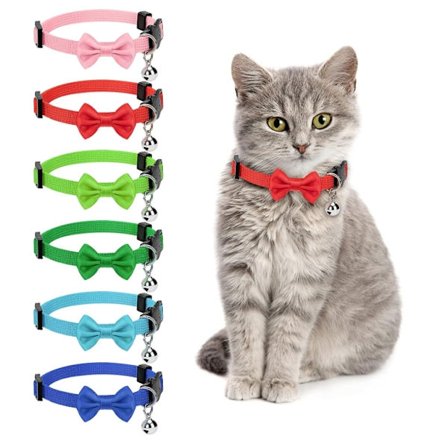Red Sweet Cat Collar with Bow Tie and Bell - Adjustable and Comfortable