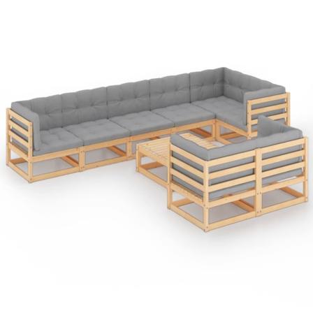 Vidaxl Loungegrupp För Trädgården Med Dynor 9 Delar Massiv Furu Grå