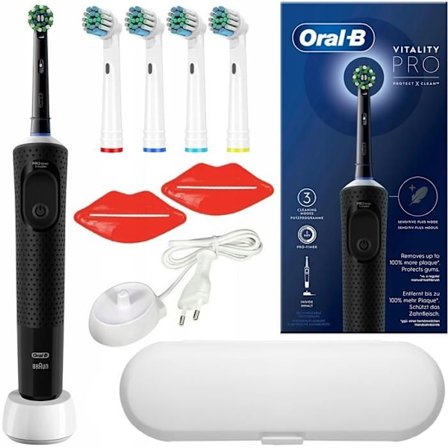 El tandborste - Oral-B - Vitality PRO D103 Black - 3 lägen - 4 huvuden - Resväska - Uppladdningsbar