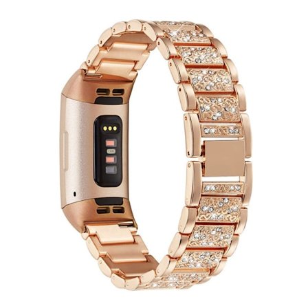 Rhinestone Metallarmband i Rostfritt Stål för Fitbit Charge 3/4 - Roseguld