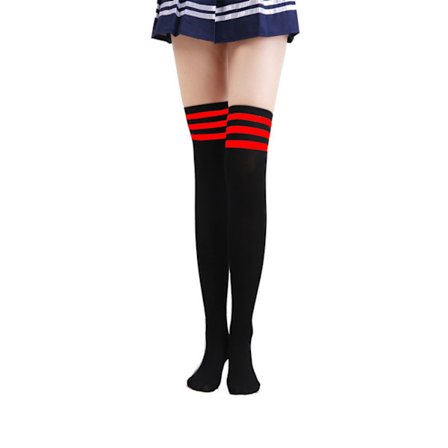 Stripete knesokker høye sokker svart med røde striper