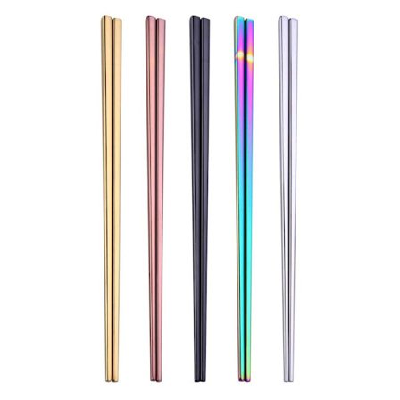 5 par ätpinnar i 5 färger, metalliskt rostfritt stål