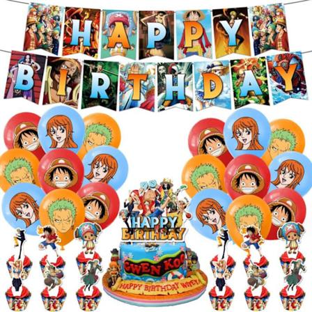 One Piece-tema barnebursdag tilbehør hjemmedekorasjon banner ballonger sett