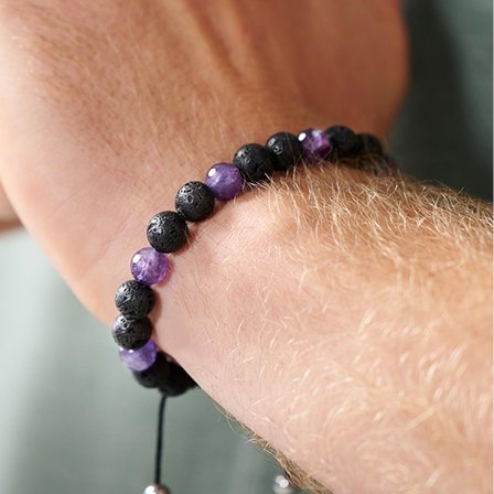 Bracelet Sanatio en pierre de lave & améthyste de 8 mm pour hommes - Bracelets de perles