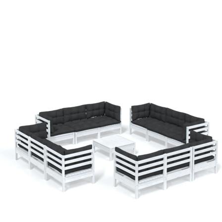 Vidaxl Loungegrupp Med Antracit Dynor 13 Delar Massiv Furu Vit