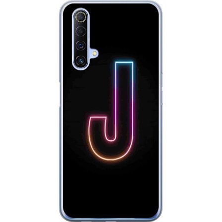 Kompatibelt Mobildeksel til Realme Realme X50 5G Minimalistisk neonbokstav J i fargeskiftende lys mot svart bakgrunn