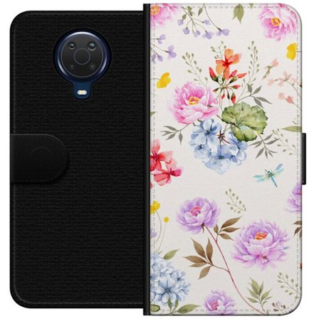 Yhteensopiva Lompakkokotelo Nokia Nokia G20 Kukkakuviota käsinmaalatuilla kukilla, perhosilla ja hyönteisillä romanttiseen skandinaaviseen tyyliin