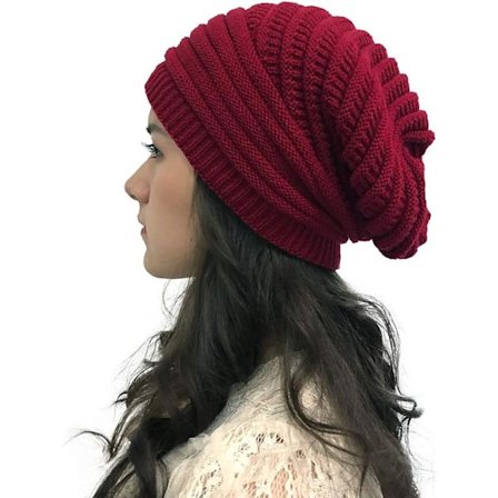Jujube Rød Dame Kabel Hue Hat Slouchy Strik Huer Skull Cap