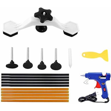 Bilkarosseri reparationskit, reparationskit för bucklor utan lackering med limpistol, 10 limpinnar (7 x 270 mm), limspatel, reparationsspatel, 