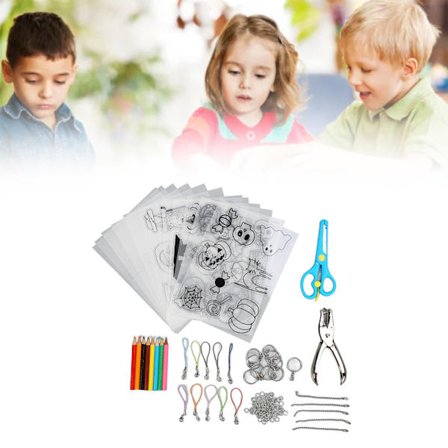 Värmeförminskningsplastark Kit Flersyfte DIY Krympkonst Kit med Hålslag Pennor Nyckelringar Saxar för Hantverk