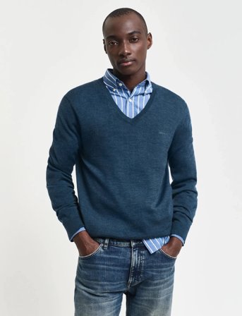 GANT Extrafine Merino Wool V-Neck - Blue - M