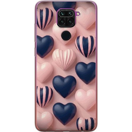 Yhteensopiva Puhelinkuori Xiaomi Redmi Note 9 Pehmeät kolmiulotteiset sydämet vaaleanpunaisessa ja merensinisessä sävyssä romanttisessa kuosissa