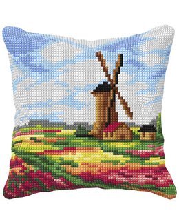Stickpackung Kissen Landschaft mit einer Windmühle