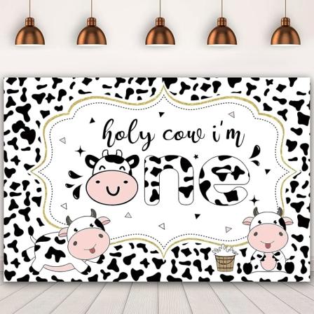 7x5Ft Holy Cow I'm One Bakgrunn Baby 1. Fødselsdagsfest Baby Shower Fest Bakgrunnsdekorasjon Kakebord Banner Polyester Stoff