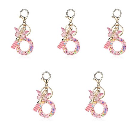 O-formad nyckelring med bokstav, söt initialnyckelring med handtagsberlock