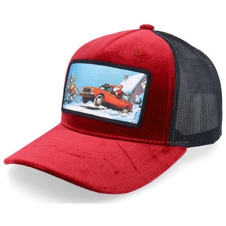 Ho-Ho-Hats - Vermelho trucker Boné - Santa Claus Car Sleigh Patch Velvet Red/Black @ Hatstore