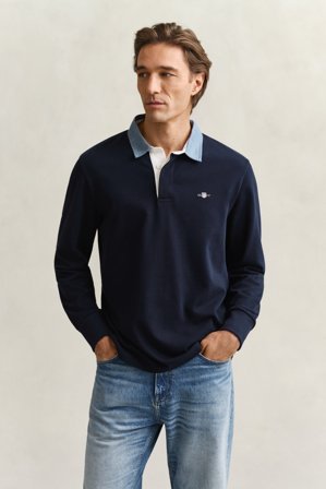 GANT Herren Heavy Rugger mit Chambray-Kragen (XS) Marineblau