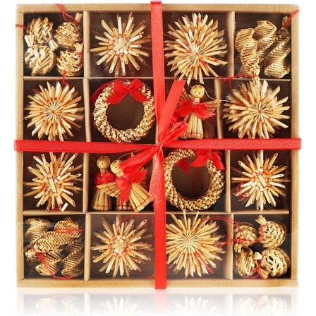 56 Stykke Halm Stjerne Sæt - Juletræspynt - Halm Hængende Pynt til Juletræ - Naturligt Juletræspynt - Julepynt