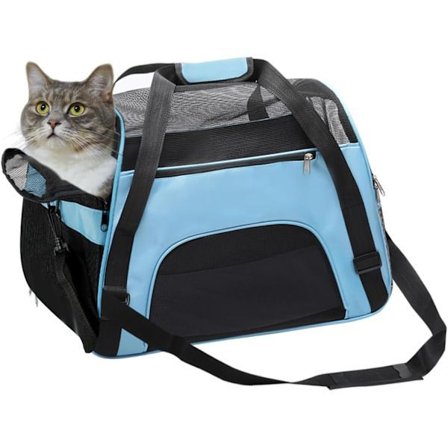 POWER Blød Sidet Taske til Hunde & Katte Komfort Flygodkendt Under Sæde Rejsetaske, til Små Dyr med Mesh Top og Sider, BLÅ