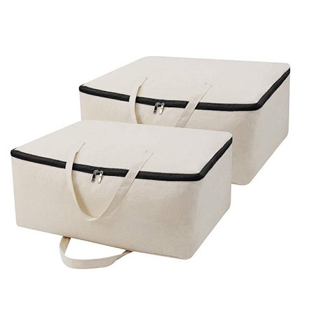 Pakke med 2, Pustende Myk Oppbevaringspose med Håndtak, Beige (70*55*30cm)