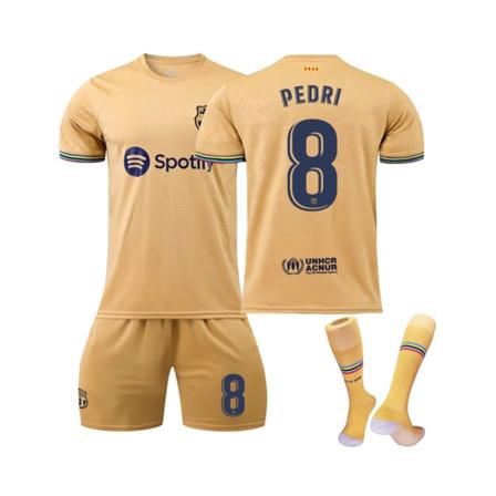 (FC Barcelona bortatröja 2022/23 Pedri No.8 Fotbollströja 3-delade kit för barn Vuxna 2XL(1885-195CM)