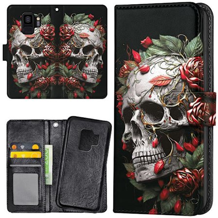 Samsung Galaxy S9 - Plånboksfodral/Skal Skull Roses