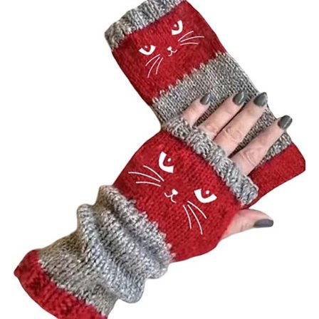 ING Fingerløse Handsker til Kvinder Strikket med Kattebroderi Åbne Fingre og Tætsiddende Manchet Sød Varm Indendørs Tilbehør