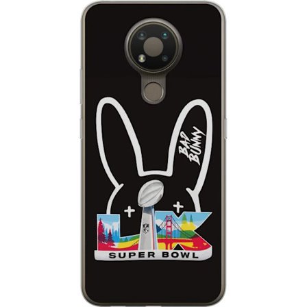 Kompatibel Mobilcover til Nokia 3.4 Bad Bunny portræt med åben skjorte, tatoveringer og krøllet hår i stilfuld modefotografering