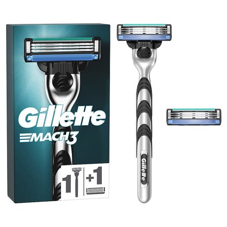 Gillette Mach3-barberskraber + 2 barberblade, Mænd, Barbering, Skrabere & Blade