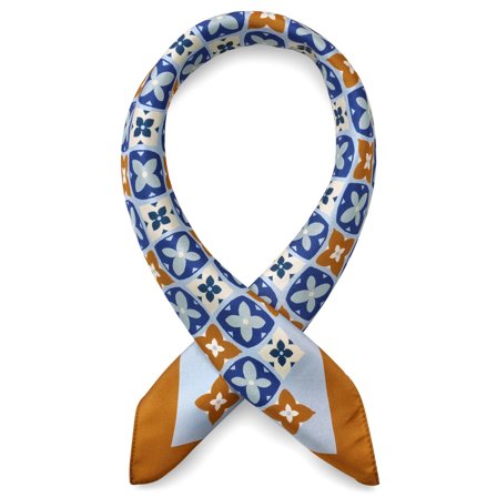 Virtuo | Pañuelo de cuello de seda azul y marrón para hombres - Pañuelos para el cuello
