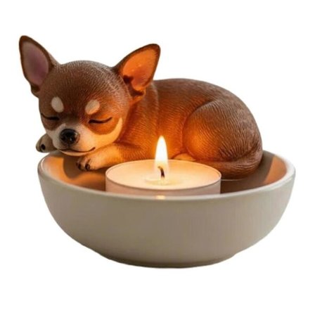 Chihuahua Hundälskare Gåva Resin Ljusstake Handmålade Designer Säker för Husdjur och Meditationsutrymme Flerfärgad