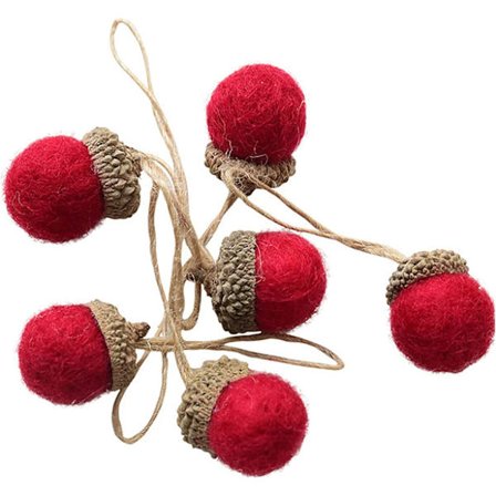 Filt Eikenøtt Ornamenter Sett med 24, Ull Filtet Pom Eikenøtt Girlander