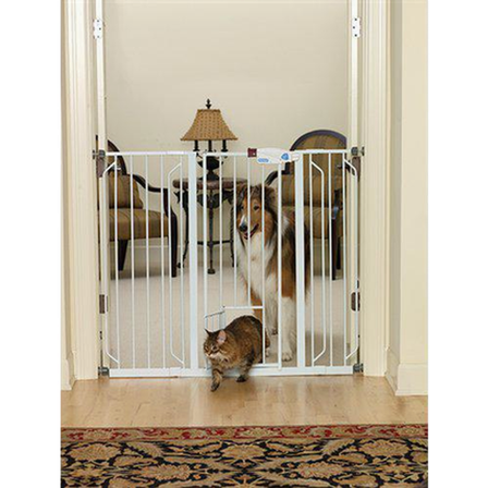 Carlson - Døgngrind for kjæledyr Extra Tall Walk Through With Small Pet Door White 74-99 x 104 cm - Hund - Hundebur & transportvesker - Valpehager & 