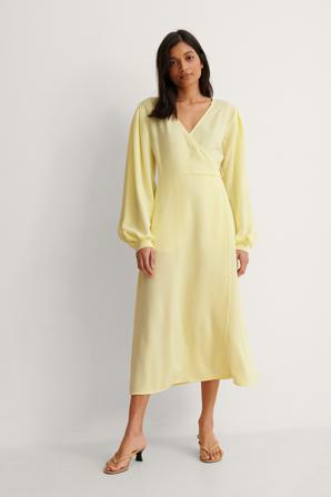 NA-KD Trend Robe Portefeuille À Manches Bouffantes - Robes mi-longues - Jaune - EU 40